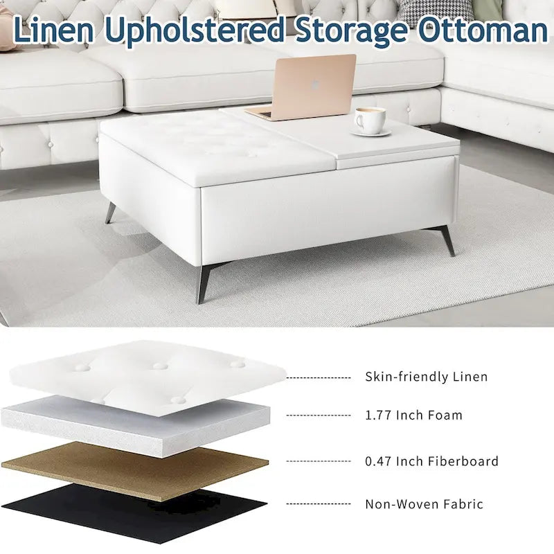 35 inch Wide Square Storage Ottoman Coffee Table with Lift Top