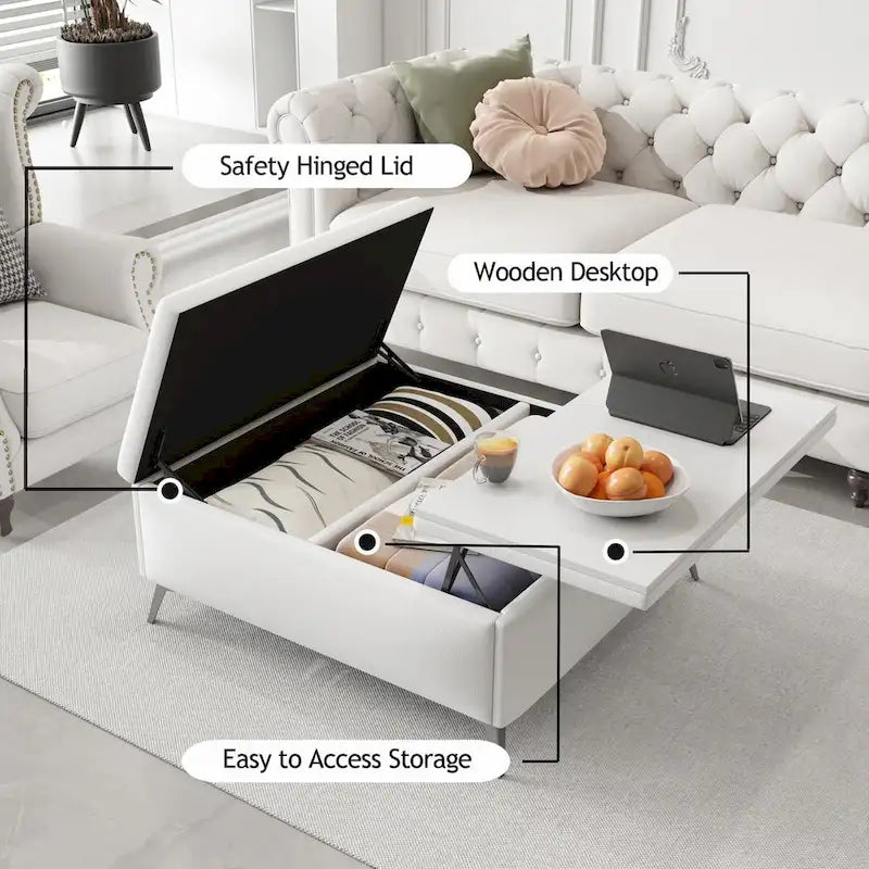 35 inch Wide Square Storage Ottoman Coffee Table with Lift Top